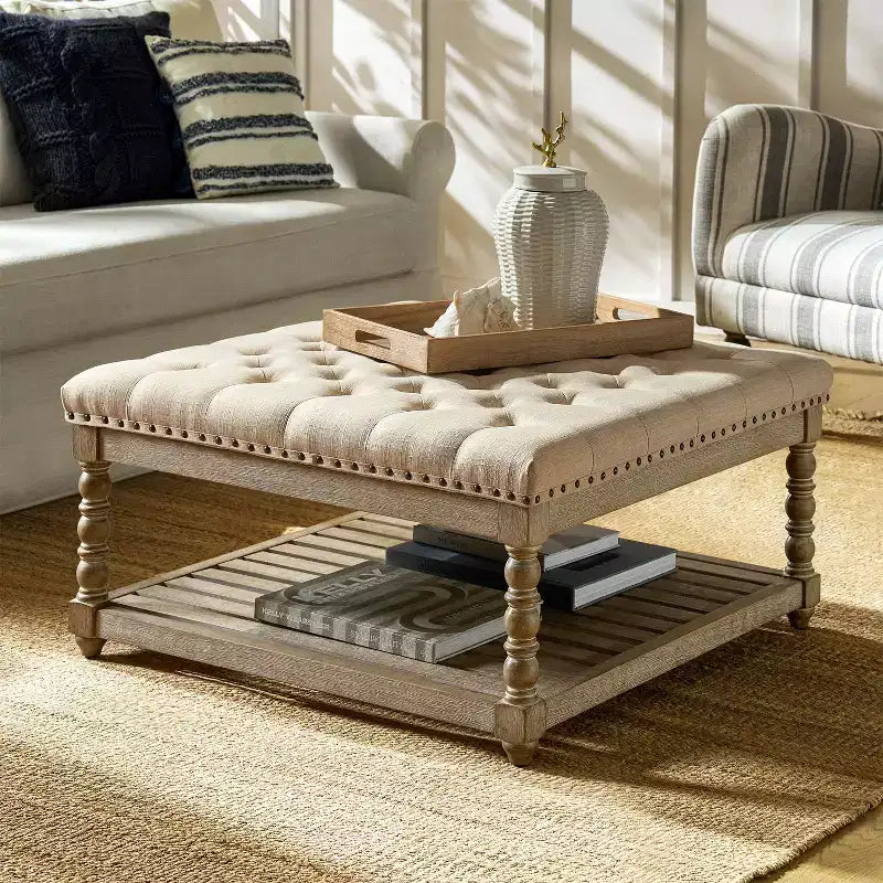 Pouf de ferme Levi en bois massif | HULALA HOME-IVOIRE