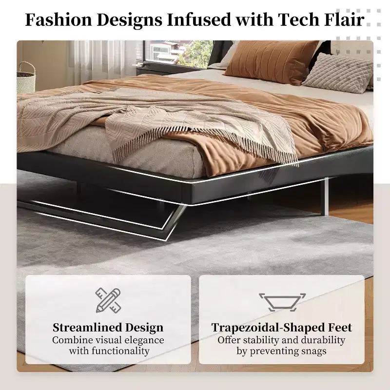 Cadre de lit rembourré en similicuir avec pieds trapézoïdaux pour lit Queen/King Size – ModernLuxe