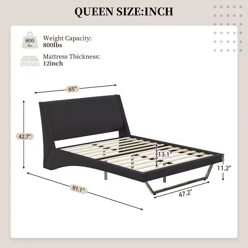Cadre de lit rembourré en similicuir avec pieds trapézoïdaux pour lit Queen/King Size – ModernLuxe