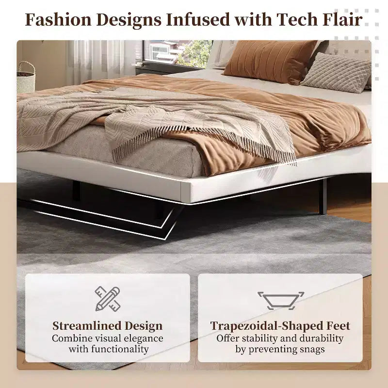 Cadre de lit rembourré en similicuir avec pieds trapézoïdaux pour lit Queen/King Size – ModernLuxe