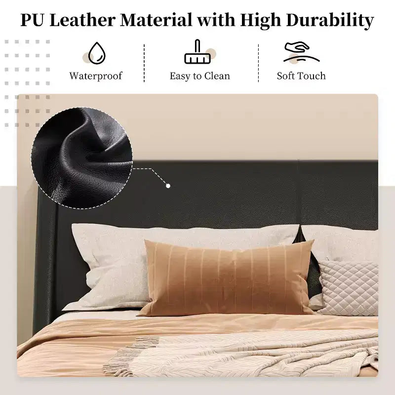 Cadre de lit rembourré en similicuir avec pieds trapézoïdaux pour lit Queen/King Size – ModernLuxe