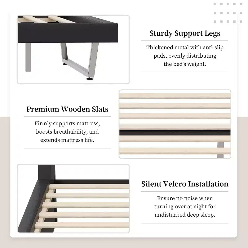 Cadre de lit rembourré en similicuir avec pieds trapézoïdaux pour lit Queen/King Size – ModernLuxe