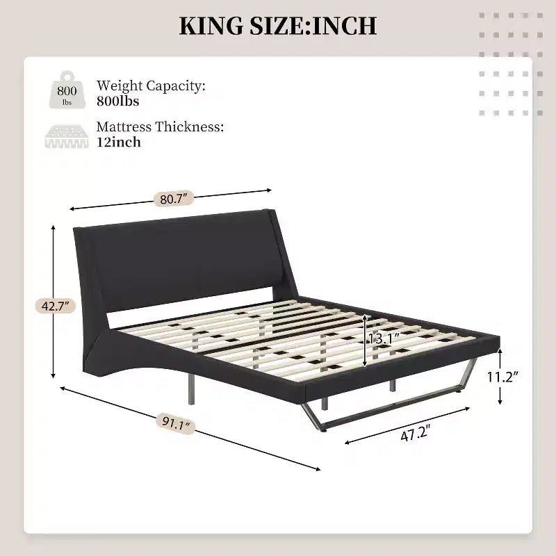 Cadre de lit rembourré en similicuir avec pieds trapézoïdaux pour lit Queen/King Size – ModernLuxe