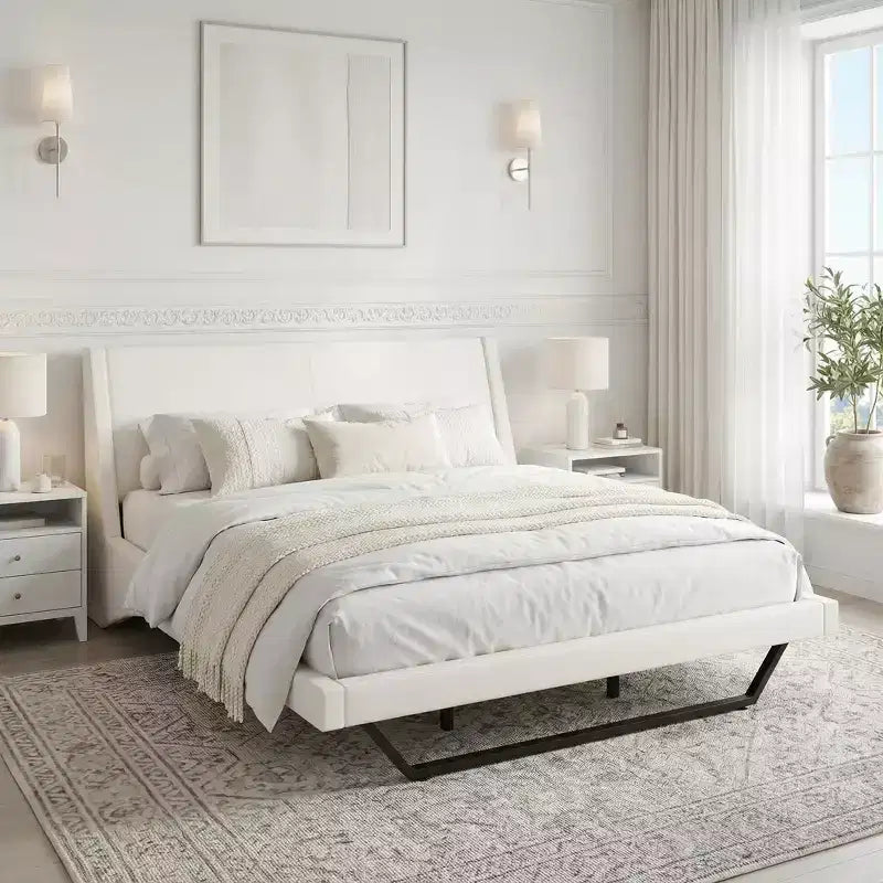 Cadre de lit rembourré en similicuir avec pieds trapézoïdaux pour lit Queen/King Size – ModernLuxe