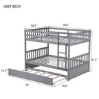 Lit superposé Bellemave double sur double en bois d'hévéa avec lit gigogne, échelle et balustrades, convertible en 2 lits doubles, avec lit gigogne double