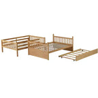 Lit superposé Bellemave double sur double en bois d'hévéa avec lit gigogne, échelle et balustrades, convertible en 2 lits doubles, avec lit gigogne double