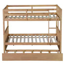 Lit superposé Bellemave double sur double en bois d'hévéa avec lit gigogne, échelle et balustrades, convertible en 2 lits doubles, avec lit gigogne double