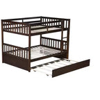 Lit superposé Bellemave double sur double en bois d'hévéa avec lit gigogne, échelle et balustrades, convertible en 2 lits doubles, avec lit gigogne double