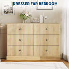 Commode à 6 tiroirs cannelée, commode horizontale moderne en bois de 119 cm avec poignées métalliques, rangement élégant pour chambre d'amis ou appartement