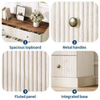 Commode à 6 tiroirs cannelée, commode horizontale moderne en bois de 119 cm avec poignées métalliques, rangement élégant pour chambre d'amis ou appartement
