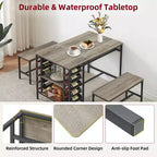 Ensemble table à manger pour 4, table de cuisine avec 2 bancs, étagère à vin et étagère de rangement, ensemble de table à manger rectangulaire, ensemble de table à manger 3 pièces pour l'espace