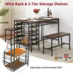 Ensemble table à manger pour 4, table de cuisine avec 2 bancs, étagère à vin et étagère de rangement, ensemble de table à manger rectangulaire, ensemble de table à manger 3 pièces pour l'espace