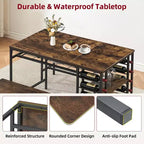 Ensemble table à manger pour 4, table de cuisine avec 2 bancs, étagère à vin et étagère de rangement, ensemble de table à manger rectangulaire, ensemble de table à manger 3 pièces pour l'espace
