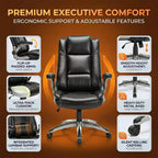 Chaise de bureau exécutive à dossier haut, chaise de travail en cuir avec inclinaison réglable, accoudoirs relevables, chaise ergonomique, noire