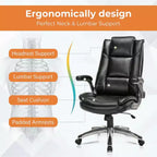 Chaise de bureau exécutive à dossier haut, chaise de travail en cuir avec inclinaison réglable, accoudoirs relevables, chaise ergonomique, noire