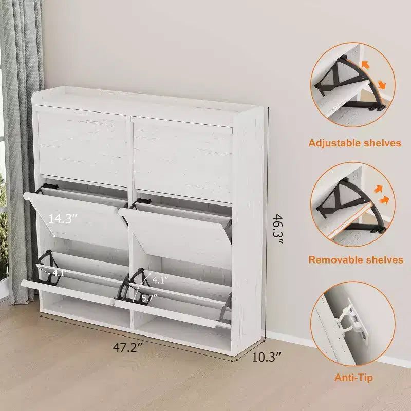Meuble à chaussures en bois à 6 tiroirs avec étagère réglable - Rangement à chaussures dissimulé pour entrée, couloir, salon