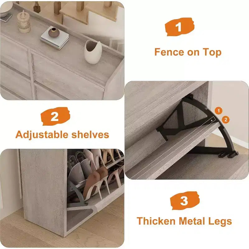 Meuble à chaussures en bois à 6 tiroirs avec étagère réglable - Rangement à chaussures dissimulé pour entrée, couloir, salon
