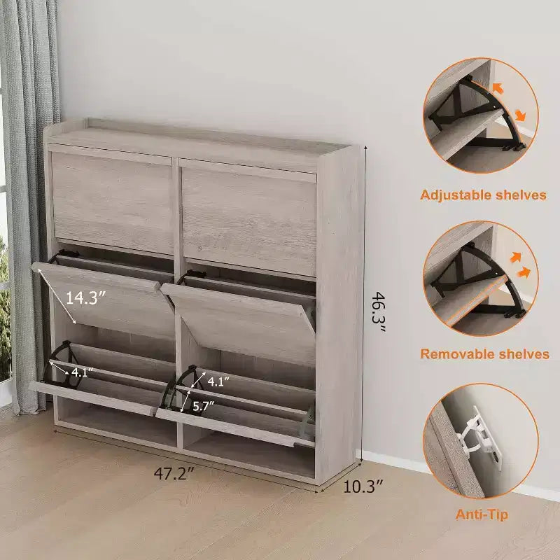 Meuble à chaussures en bois à 6 tiroirs avec étagère réglable - Rangement à chaussures dissimulé pour entrée, couloir, salon