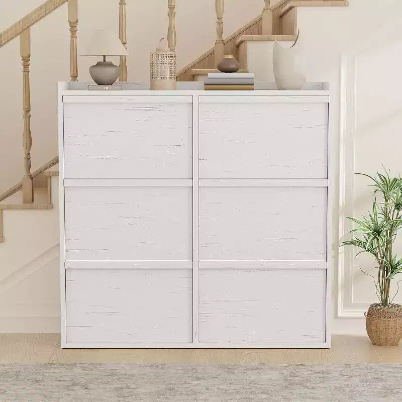 Meuble à chaussures en bois à 6 tiroirs avec étagère réglable - Rangement à chaussures dissimulé pour entrée, couloir, salon