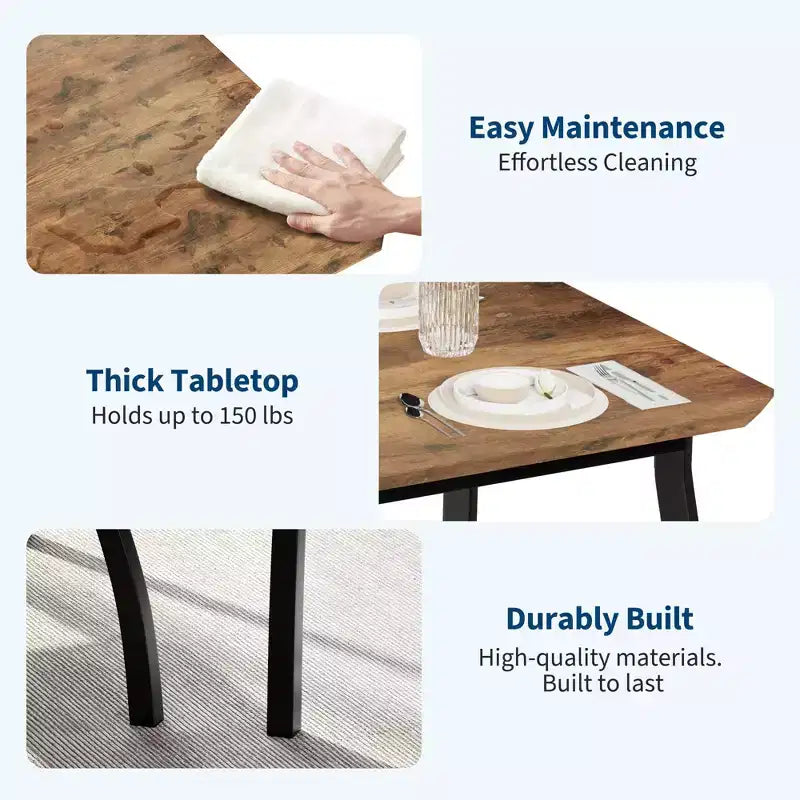 Ensemble table de salle à manger pour 4, table de cuisine robuste en bois avec conception à chanfrein et pieds en métal, banc rembourré et 2 chaises de salle à manger classiques, ensemble de cuisine et de salle à manger