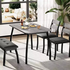 Ensemble table de salle à manger pour 4, table de cuisine robuste en bois avec conception à chanfrein et pieds en métal, banc rembourré et 2 chaises de salle à manger classiques, ensemble de cuisine et de salle à manger