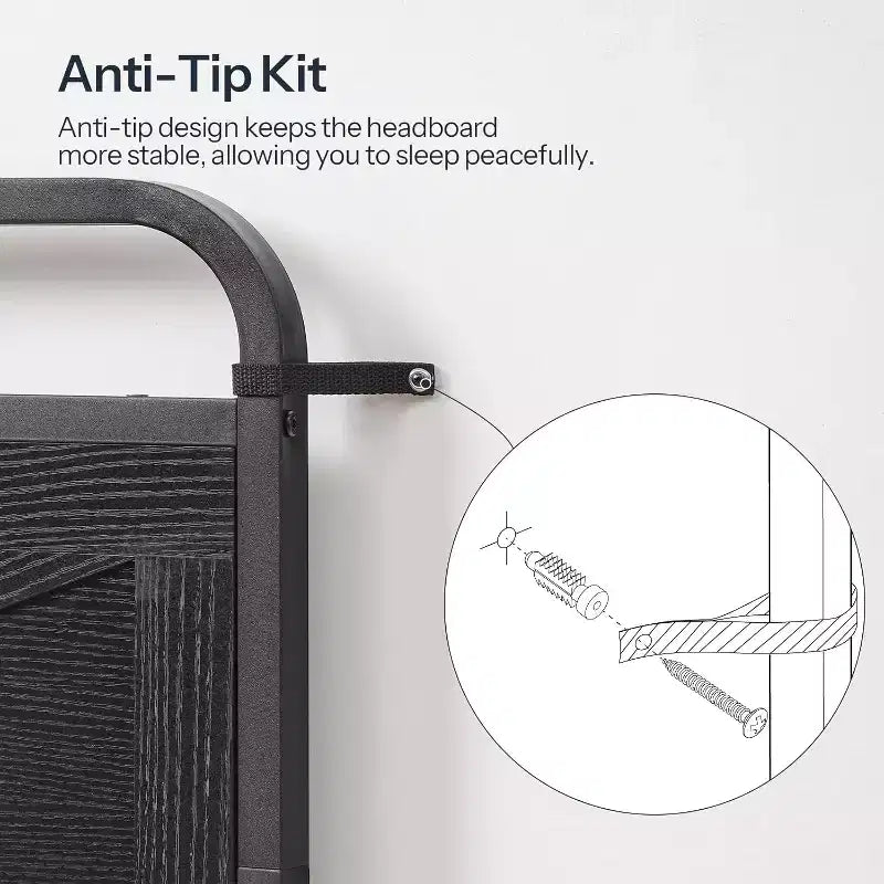 Tête de lit Queen ACOINEL en panneau de bois, Tête de lit réglable en hauteur avec cadre en métal et adaptateur de cadre de lit, Tête de lit noire minimaliste