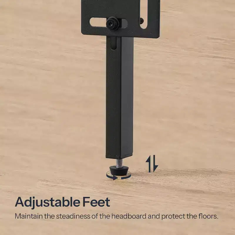 Tête de lit Queen ACOINEL en panneau de bois, Tête de lit réglable en hauteur avec cadre en métal et adaptateur de cadre de lit, Tête de lit noire minimaliste