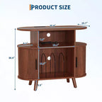 Meuble tourne-disque cannelé Mid-Century Modern de 89 cm, grand support de platine vinyle rond avec station de charge et étagère de présentation, pour salon