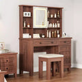 Makeup Vanity Desk with Mirror , 42 in Glass Top White Vanity Table , Upholstered Stool, Drawers, Cabinet & Open