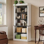 White Bookshelf with Adjustable Shelves, 5-Tier Display Cabinet with LED Light