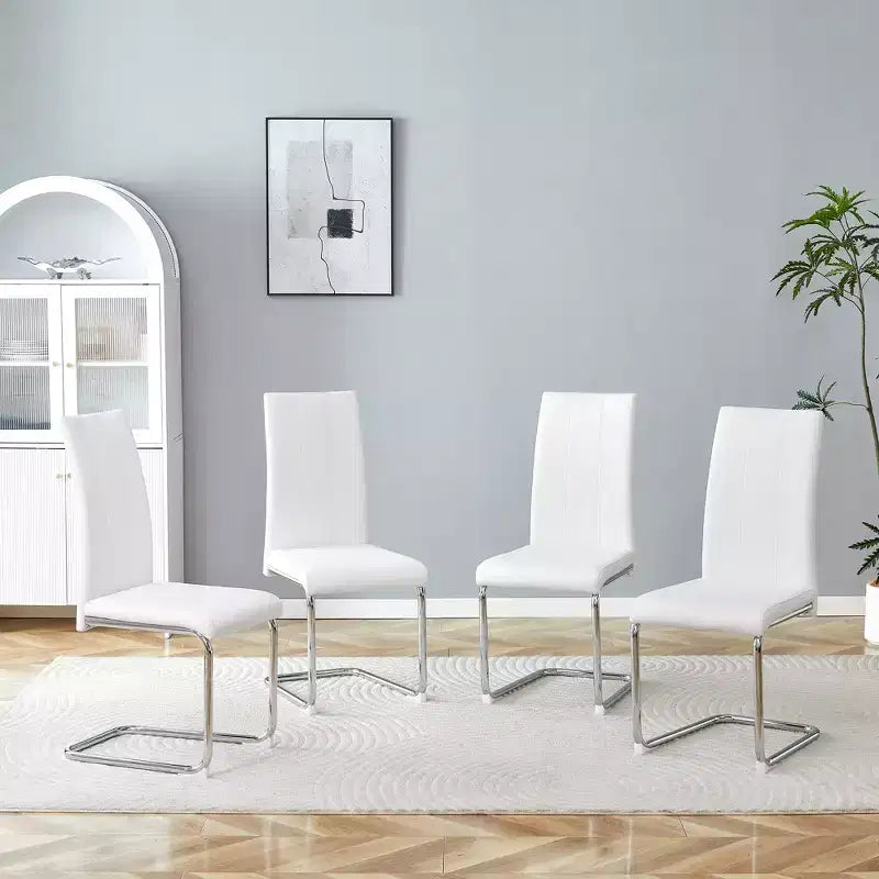Lot de 4 chaises de salle à manger avec revêtement en PU, dossier haut et pieds en métal chromé