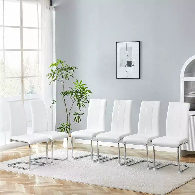 Lot de 4 chaises de salle à manger avec revêtement en PU, dossier haut et pieds en métal chromé