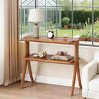 Table d'appoint en bois, Table d'appoint de style rustique avec étagère de rangement à 2 niveaux