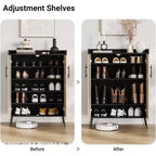 Meuble à chaussures en rotin, meuble de rangement à chaussures à 5 niveaux avec pieds en métal robustes, organisateur de chaussures de style ferme pour entrée, couloir, salon, noir