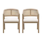 Christopher Knight Home Samson, chaises de salle à manger en bois d'hévéa et tissu, dossier incurvé en rotin (lot de 2)