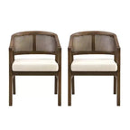 Christopher Knight Home Samson, chaises de salle à manger en bois d'hévéa et tissu, dossier incurvé en rotin (lot de 2)