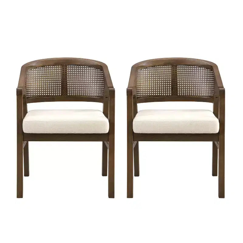 Christopher Knight Home Samson, chaises de salle à manger en bois d'hévéa et tissu, dossier incurvé en rotin (lot de 2)