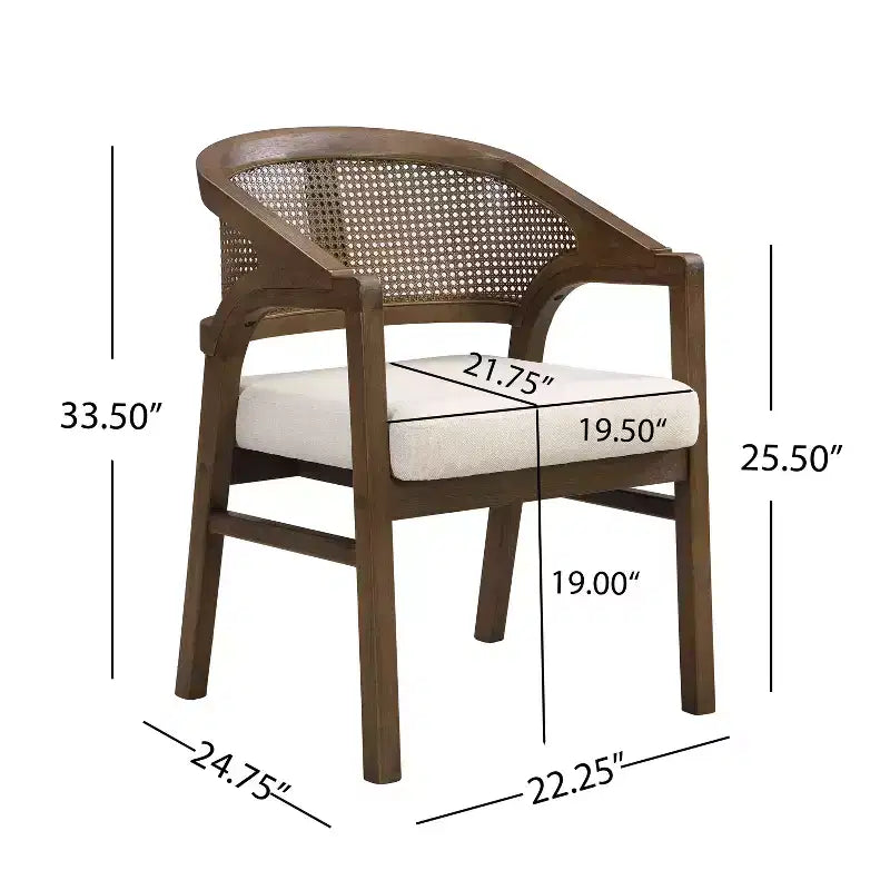 Christopher Knight Home Samson, chaises de salle à manger en bois d'hévéa et tissu, dossier incurvé en rotin (lot de 2)