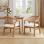Christopher Knight Home Samson, chaises de salle à manger en bois d'hévéa et tissu, dossier incurvé en rotin (lot de 2)
