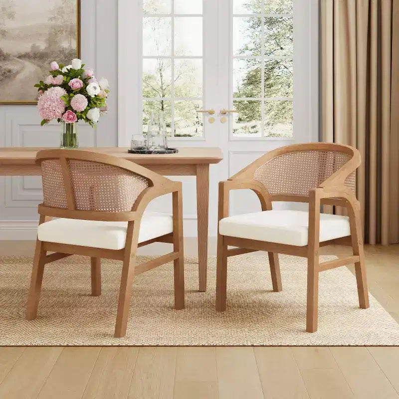 Christopher Knight Home Samson, chaises de salle à manger en bois d'hévéa et tissu, dossier incurvé en rotin (lot de 2)
