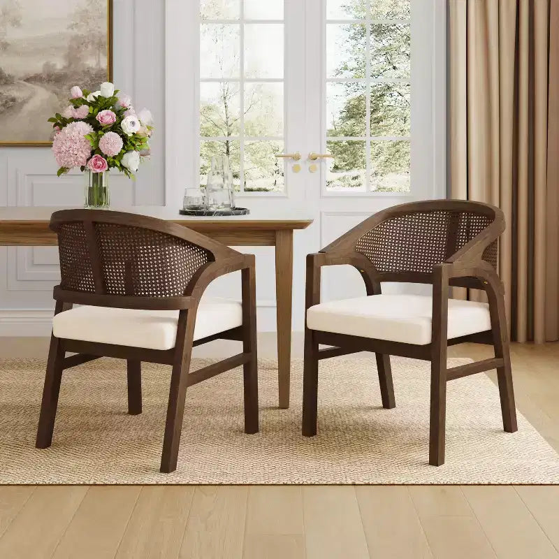 Christopher Knight Home Samson, chaises de salle à manger en bois d'hévéa et tissu, dossier incurvé en rotin (lot de 2)