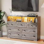Commode de Chambre, Commode en Bois à 7 Tiroirs avec LED et 2 Niches de Rangement Ouvertes, Large Commodes pour Salon, Placard, Chambre d'Enfant