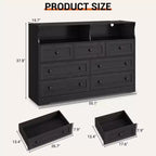 Commode de Chambre, Commode en Bois à 7 Tiroirs avec LED et 2 Niches de Rangement Ouvertes, Large Commodes pour Salon, Placard, Chambre d'Enfant