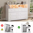 Commode de Chambre, Commode en Bois à 7 Tiroirs avec LED et 2 Niches de Rangement Ouvertes, Large Commodes pour Salon, Placard, Chambre d'Enfant