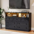 Commode de Chambre, Commode en Bois à 7 Tiroirs avec LED et 2 Niches de Rangement Ouvertes, Large Commodes pour Salon, Placard, Chambre d'Enfant