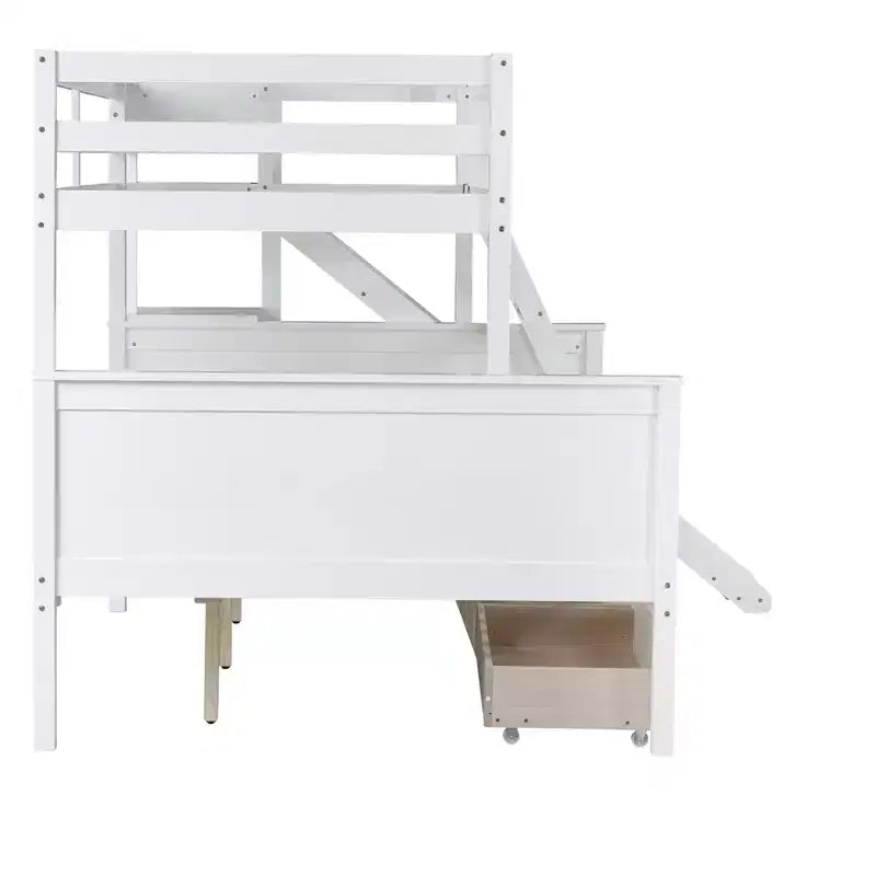Lit superposé Bellemave double sur grand format avec 2 tiroirs, toboggan, lit superposé en bois d'hévéa avec étagères et échelle, gain de place, sommier tapissier non requis
