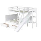 Lit superposé Bellemave double sur grand format avec 2 tiroirs, toboggan, lit superposé en bois d'hévéa avec étagères et échelle, gain de place, sommier tapissier non requis