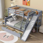 Lit superposé Bellemave double sur grand format avec 2 tiroirs, toboggan, lit superposé en bois d'hévéa avec étagères et échelle, gain de place, sommier tapissier non requis