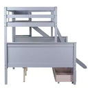 Lit superposé Bellemave double sur grand format avec 2 tiroirs, toboggan, lit superposé en bois d'hévéa avec étagères et échelle, gain de place, sommier tapissier non requis