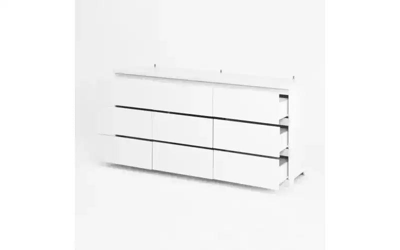 JVNOXK Armoire spacieuse et moderne de 160 cm de large avec neuf tiroirs sans poignée ; armoire de rangement en bois, convient pour le salon ou la chambre, blanc